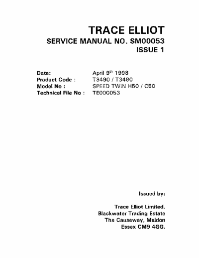 Trace Elliot Speedtwin II C50 guitar amp service manual